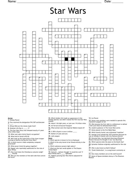 star wars crossword puzzle